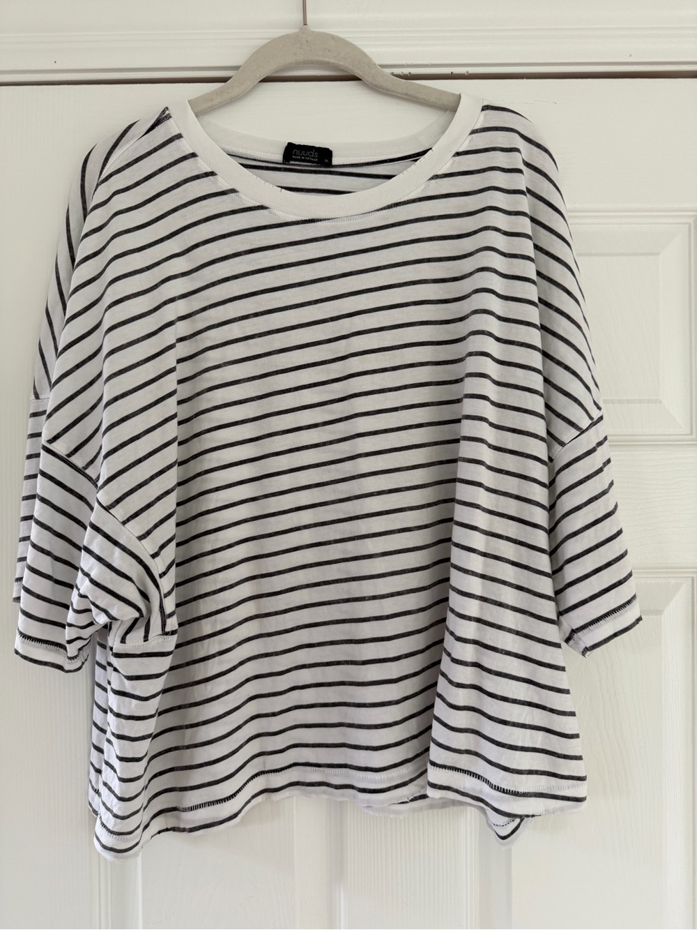 Nuuds White and Black Striped Short Sleeve Tee